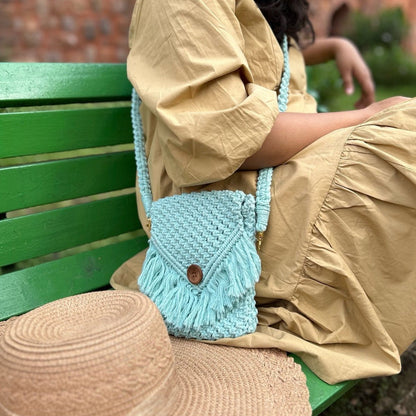 Turqoise Macrame Mobile Sling Bag | Verified Sustainable by Brown Living™