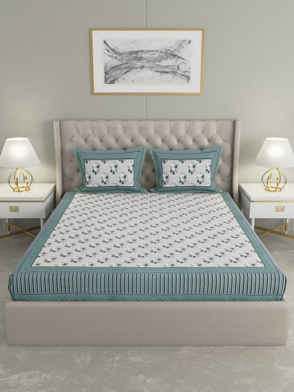 Buy Turquoise Hand Block Printed Pure Cotton King Size Bedding Set | Shop Verified Sustainable Bedding on Brown Living™