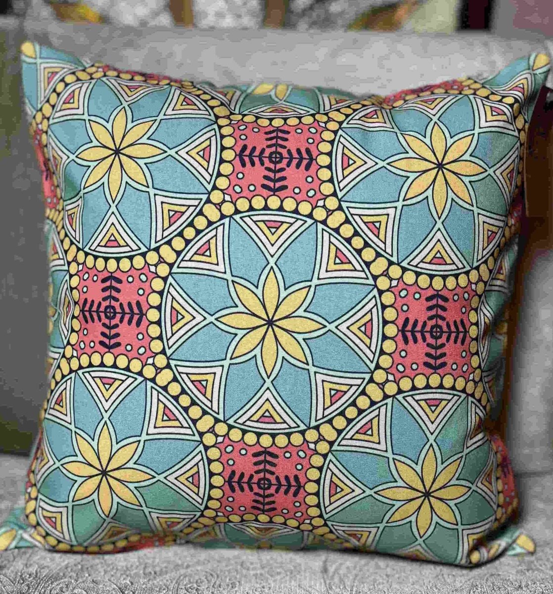 Turquoise Mandala Cushion Cover | Upcycled Linen | Verified Sustainable by Brown Living™