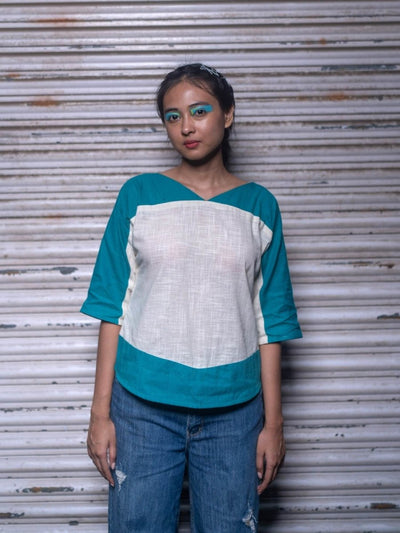 Two Shade Top | 100% Handwoven Cotton Fabric – Womens Top on Brown Living™. SKU: UTS - XS. Img 1.