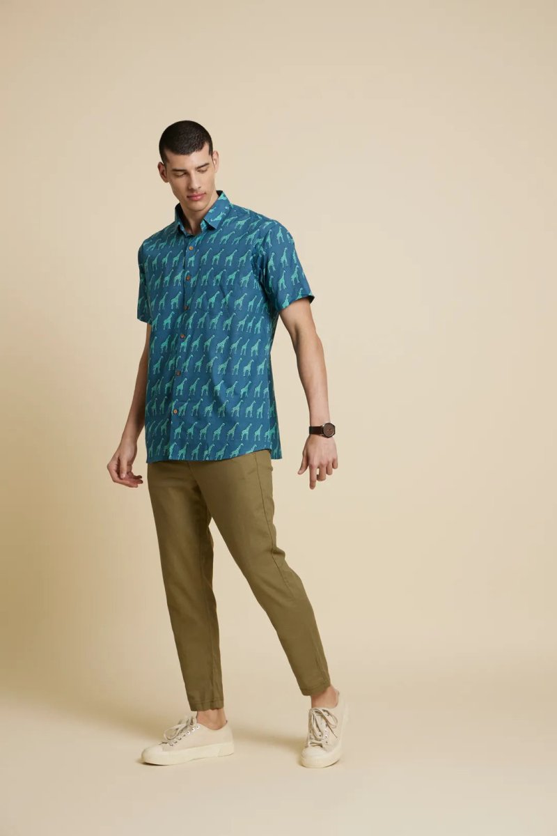 Buy Unisex Blue Giraffe Printed Shirt | Cotton | Shop Verified Sustainable Mens Shirt on Brown Living™