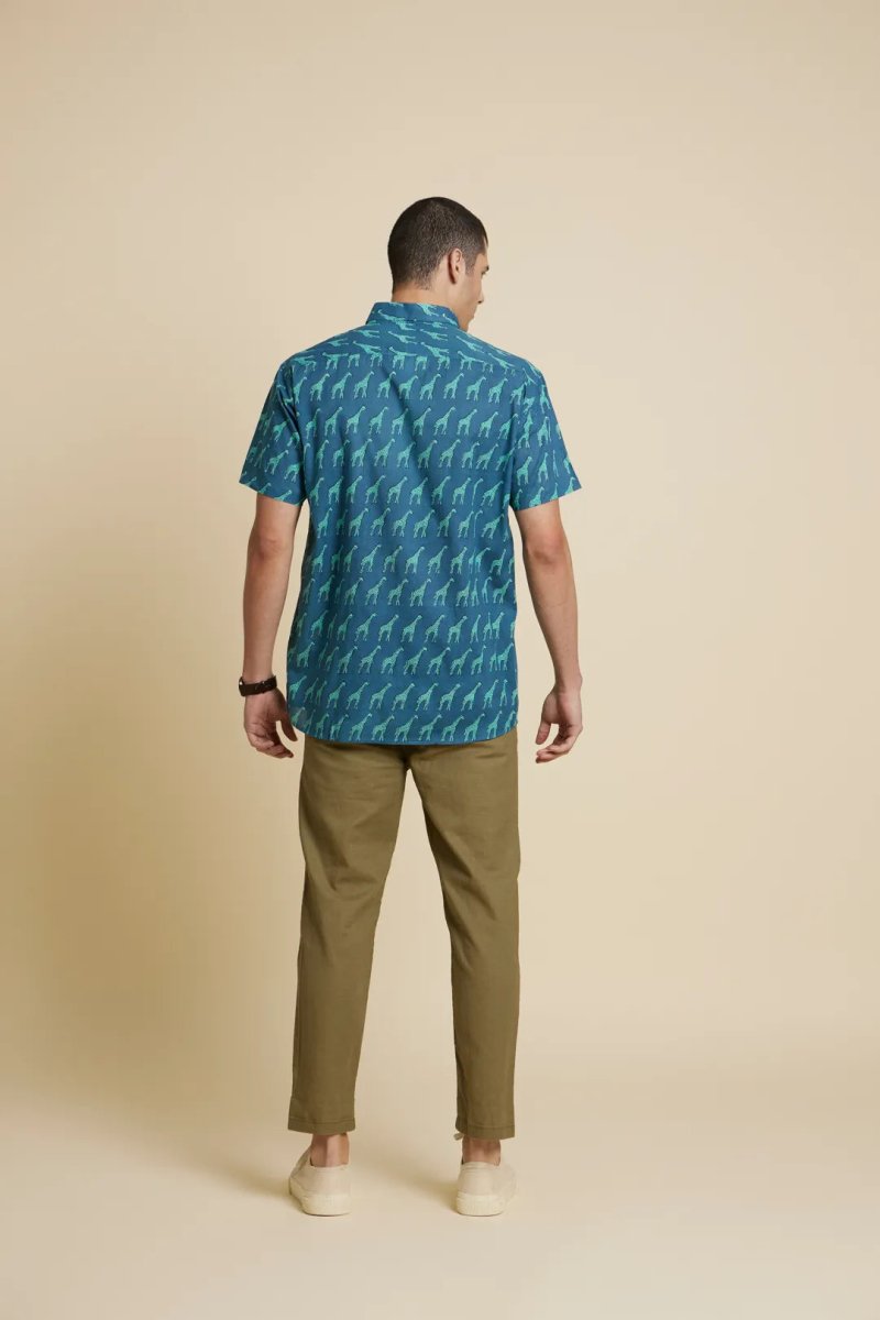Buy Unisex Blue Giraffe Printed Shirt | Cotton | Shop Verified Sustainable Mens Shirt on Brown Living™