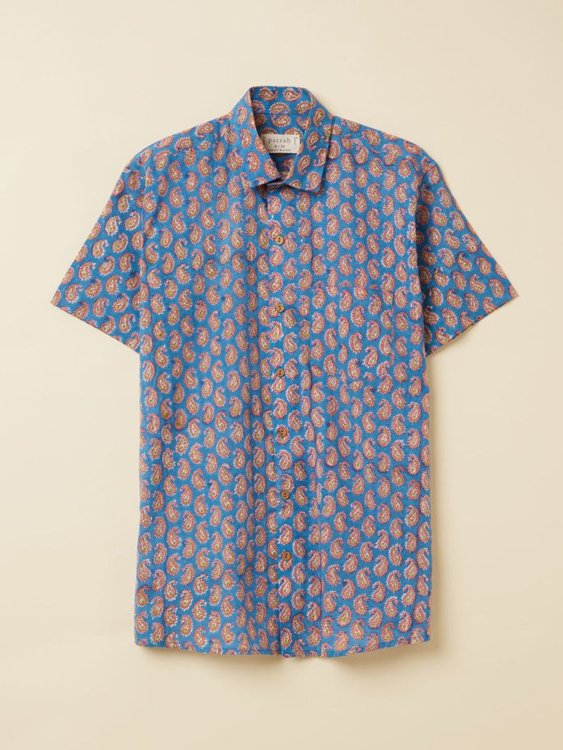 Buy Unisex Blue Paisley Handblock Printed Shirt | Shop Verified Sustainable Mens Shirt on Brown Living™