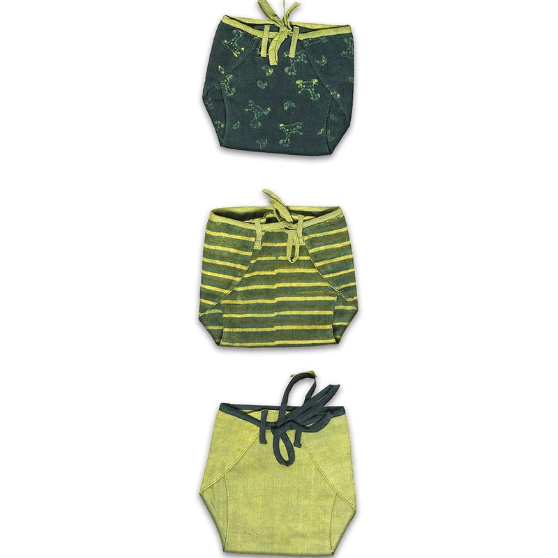 Buy Unisex Classic Jhabla Set Of 3 Green | Shop Verified Sustainable Kids Inner Wear on Brown Living™