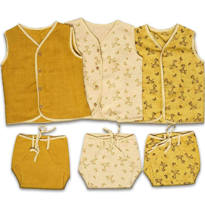 Buy Unisex Classic Jhabla Set Of 3 Yellow | Shop Verified Sustainable Products on Brown Living