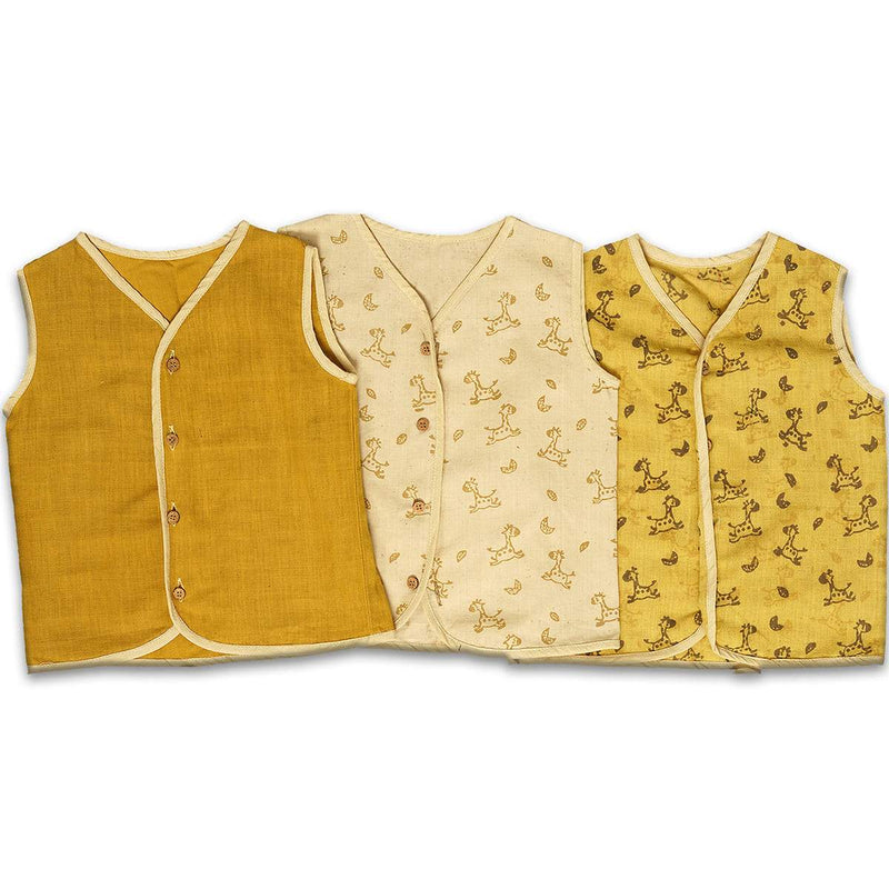 Buy Unisex Classic Jhabla Set Of 3 Yellow | Shop Verified Sustainable Kids Inner Wear on Brown Living™