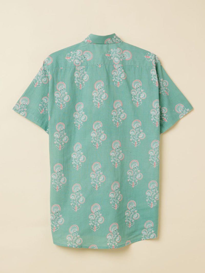 Buy Unisex Teal Botanical Flower Printed Shirt | Shop Verified Sustainable Mens Shirt on Brown Living™