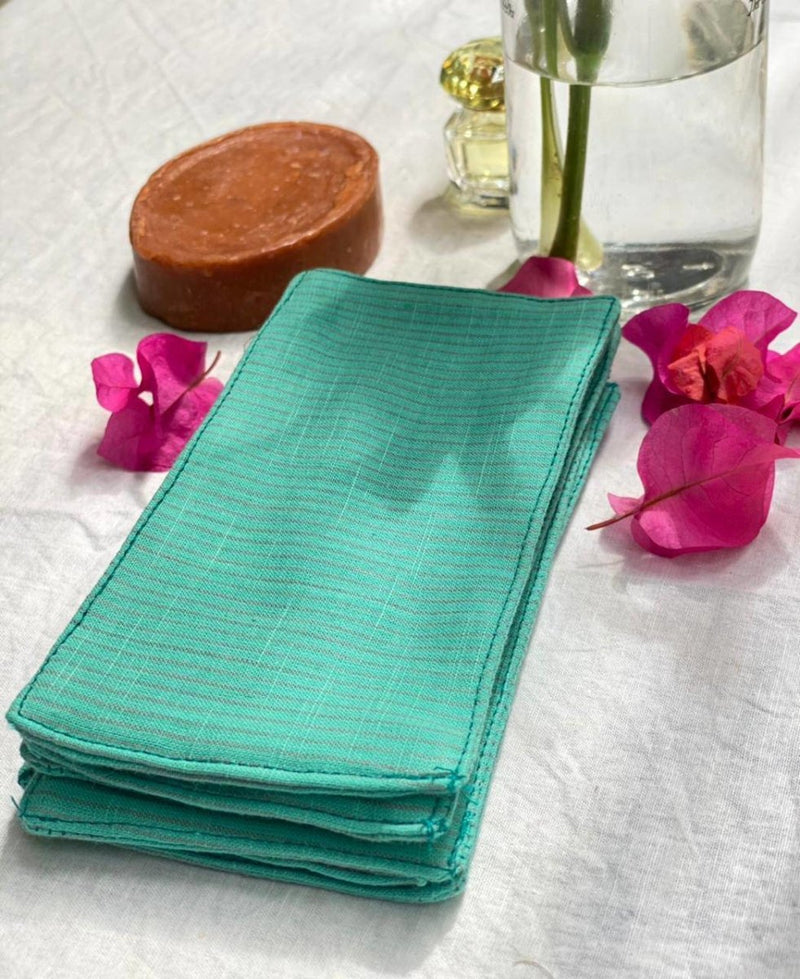 Buy Upcycled Aqua Green Rectangle Cotton | Fabric Face Wipe | Set of 6 | Shop Verified Sustainable Face Tissue on Brown Living™
