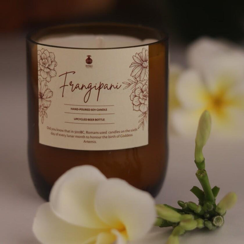 Buy Upcycled Beer Bottle Soy Wax Frangipani Candle | Shop Verified Sustainable Candles & Fragrances on Brown Living™