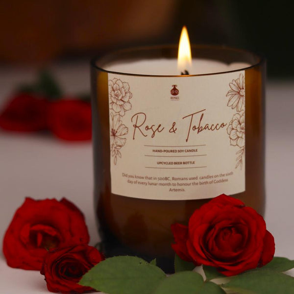 Buy Upcycled Beer Bottle Soy Wax Rose & Earthy Candle | Shop Verified Sustainable Candles & Fragrances on Brown Living™
