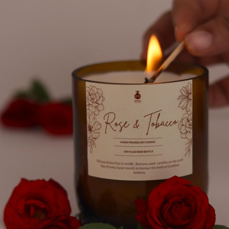 Buy Upcycled Beer Bottle Soy Wax Rose & Earthy Candle | Shop Verified Sustainable Candles & Fragrances on Brown Living™