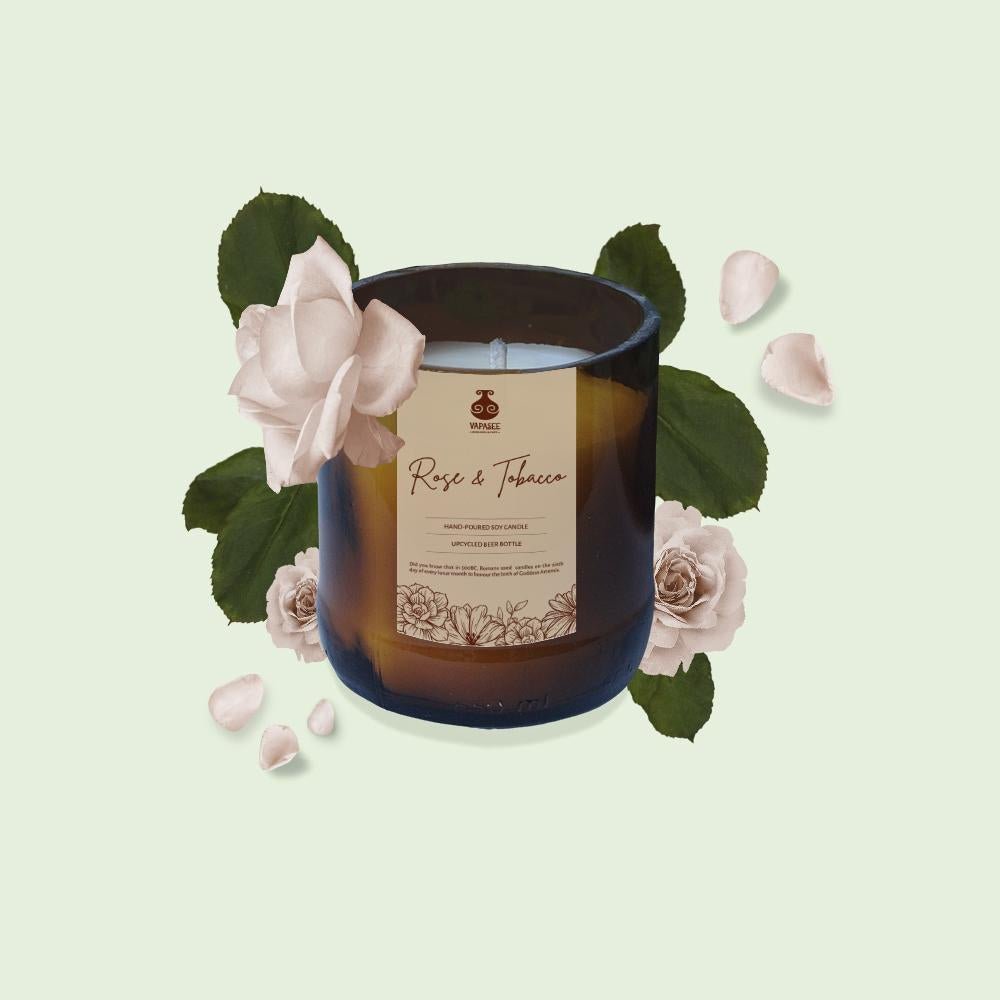 Upcycled Beer Bottle Soy Wax Rose & Earthy Candle | Verified Sustainable by Brown Living™