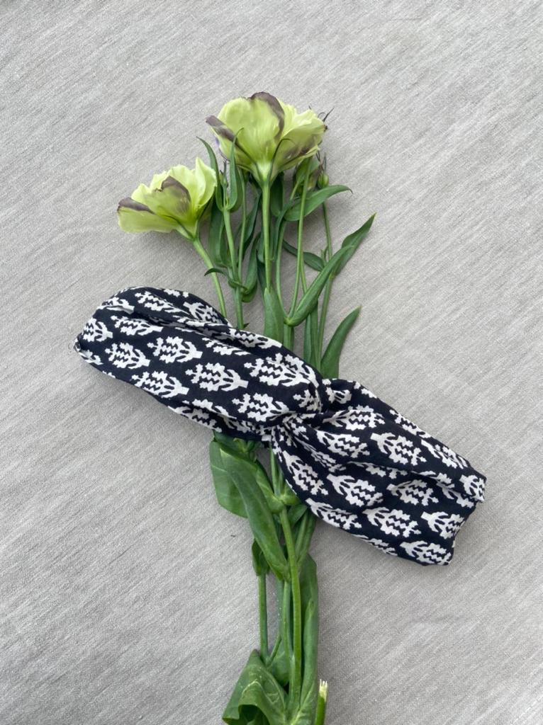 Buy Upcycled Black white floral Turban Hairband | Shop Verified Sustainable Womens Accessories on Brown Living™