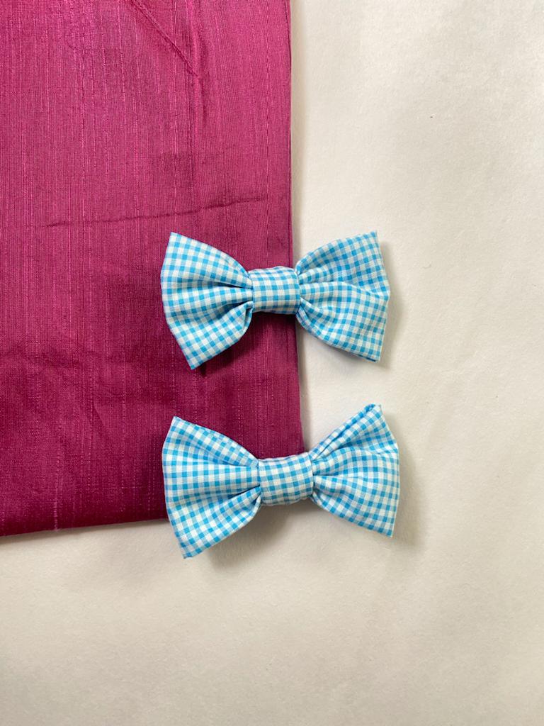 Buy Upcycled Blue Check Bow clip Set | Shop Verified Sustainable Products on Brown Living