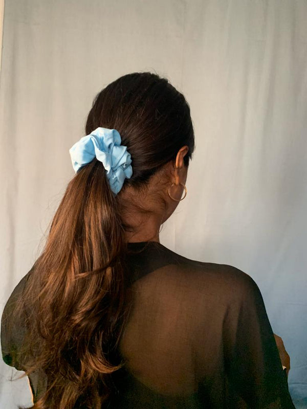 Buy Upcycled Blue Hair Tying Scrunchies - Set of 2 | Shop Verified Sustainable Hair Styling on Brown Living™