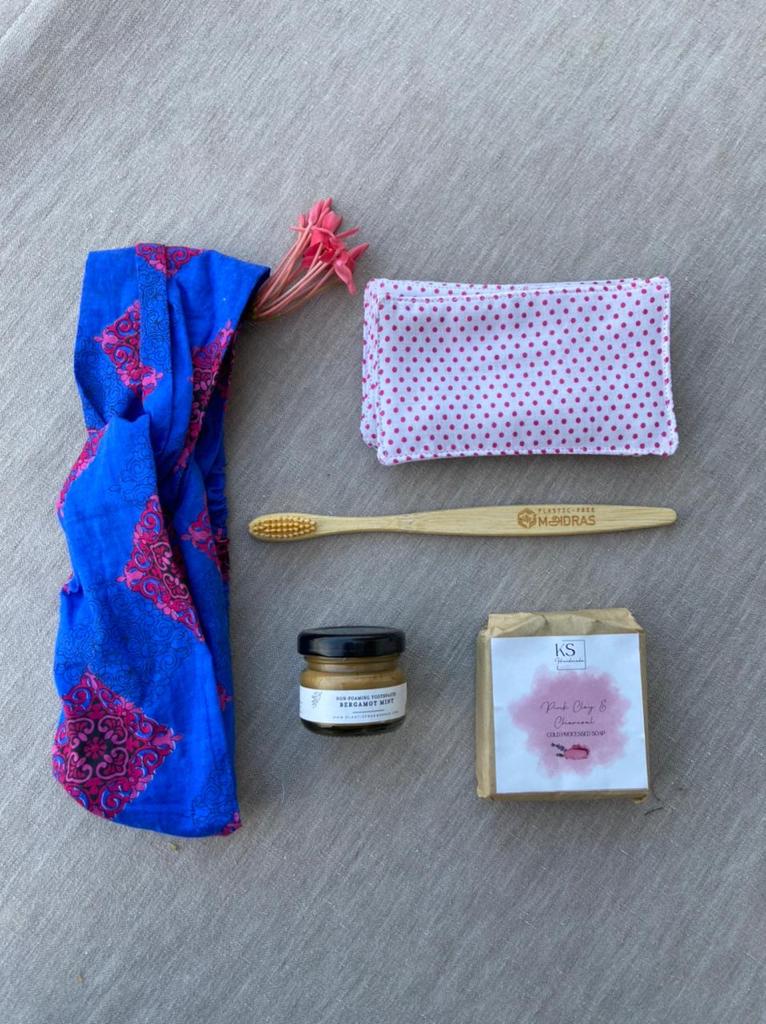 Buy Upcycled Blue pink Bathroom gift hamper | Shop Verified Sustainable Gift on Brown Living™