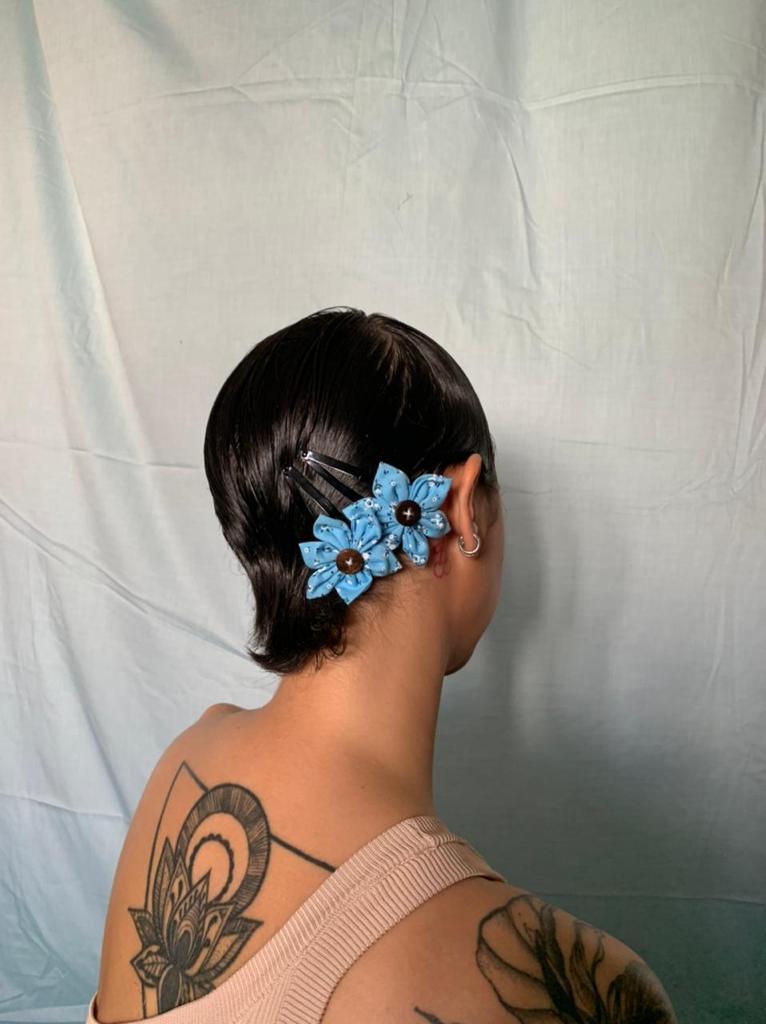 Buy Upcycled Blue printed regular flower Clip Set | Shop Verified Sustainable Womens Accessories on Brown Living™
