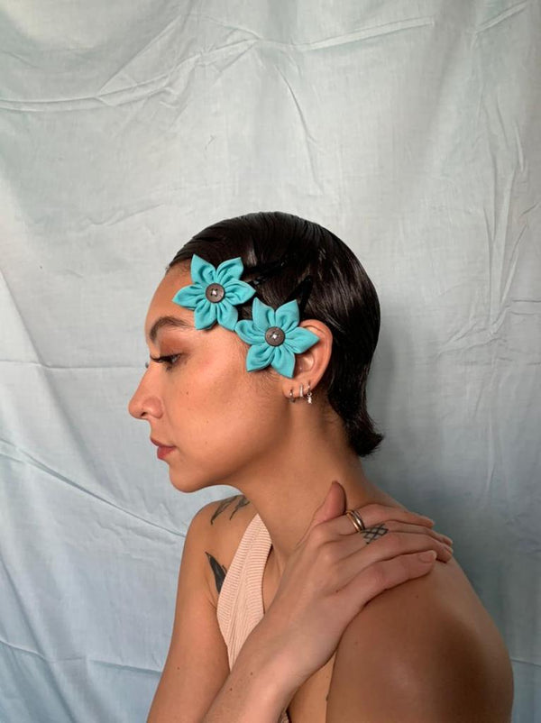 Buy Upcycled Blue regular flower Clip Set | Shop Verified Sustainable Womens Accessories on Brown Living™