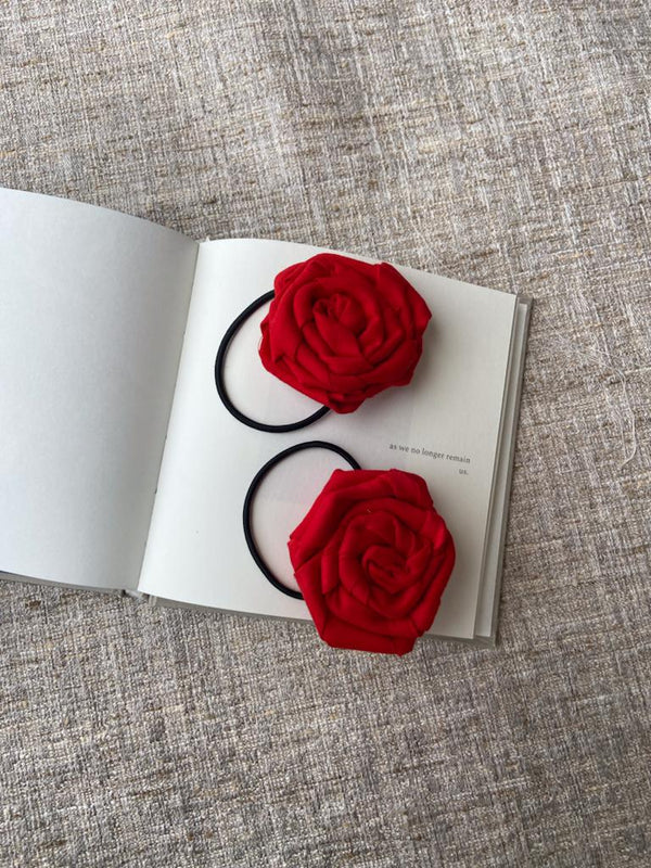 Buy Upcycled Bright Red Rose flower rubberband Set | Shop Verified Sustainable Hair Styling on Brown Living™