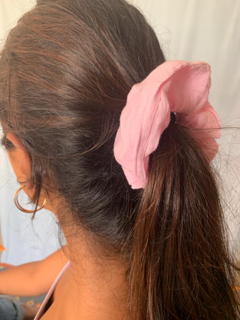 Buy Upcycled Brown Pink Hair Tying Scrunchies - Set of 2 | Shop Verified Sustainable Products on Brown Living
