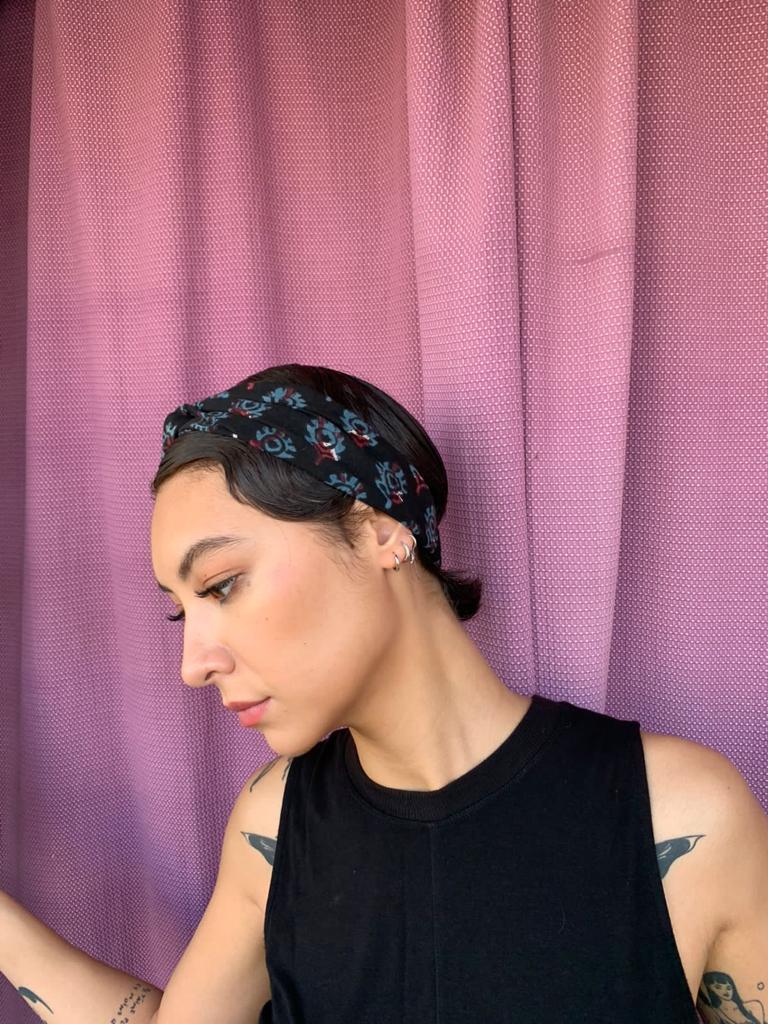 Buy Upcycled Dark Blue peacock feather print Turban Hairband | Shop Verified Sustainable Womens Accessories on Brown Living™