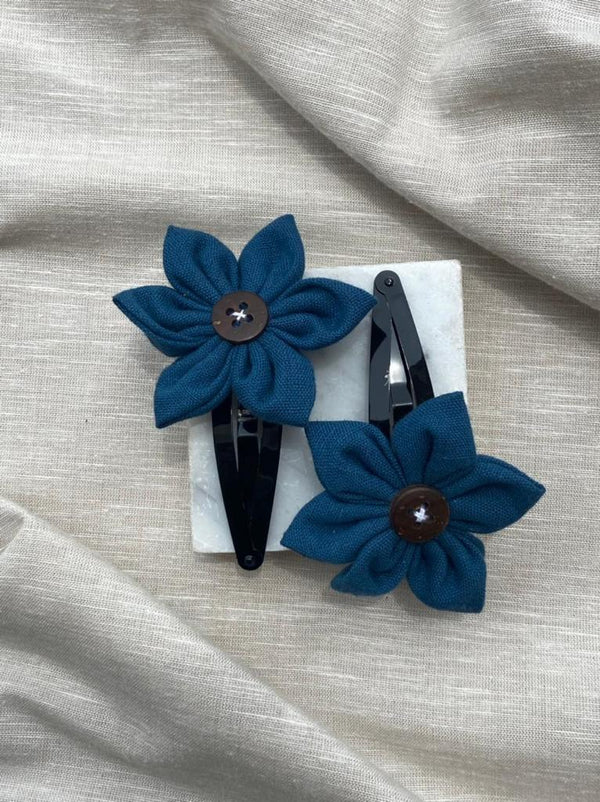 Buy Upcycled dark blue regular flower Clip Set | Shop Verified Sustainable Womens Accessories on Brown Living™