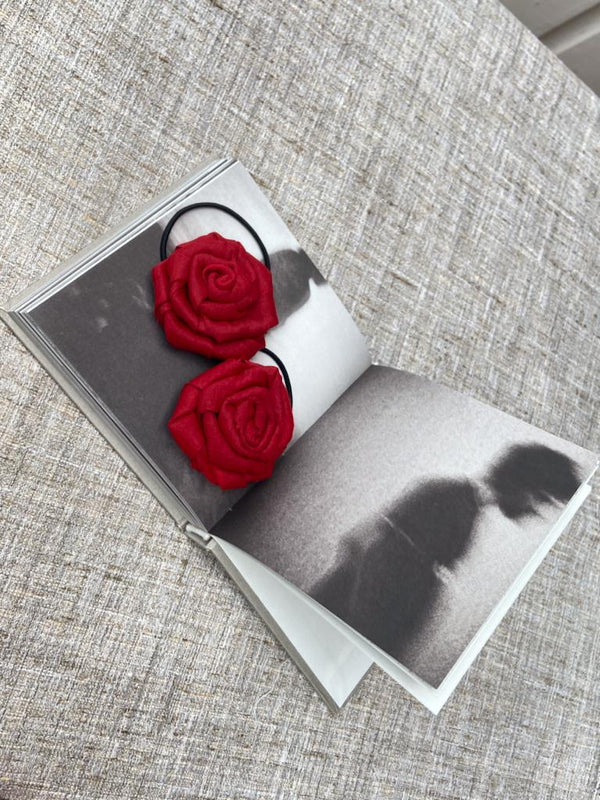 Buy Upcycled Dark Red Rose flower rubberband Set | Shop Verified Sustainable Hair Styling on Brown Living™