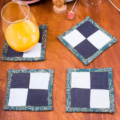 Upcycled Denim Coaster Set of 4 - Blue and White | Verified Sustainable by Brown Living™