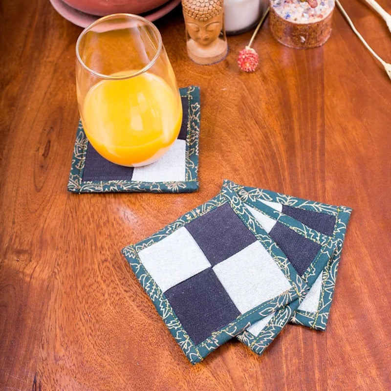 Buy Upcycled Denim Coaster Set of 4- Blue and White | Shop Verified Sustainable Table Linens on Brown Living™