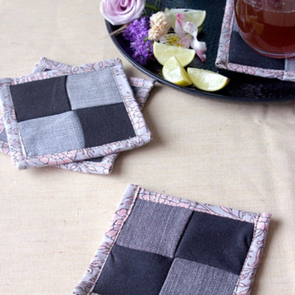 Buy Upcycled Denim Coaster Set (x4)- Black and Grey | Shop Verified Sustainable Table Linens on Brown Living™