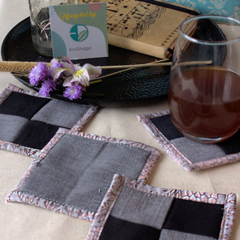 Buy Upcycled Denim Coaster Set (x4)- Black and Grey | Shop Verified Sustainable Table Linens on Brown Living™