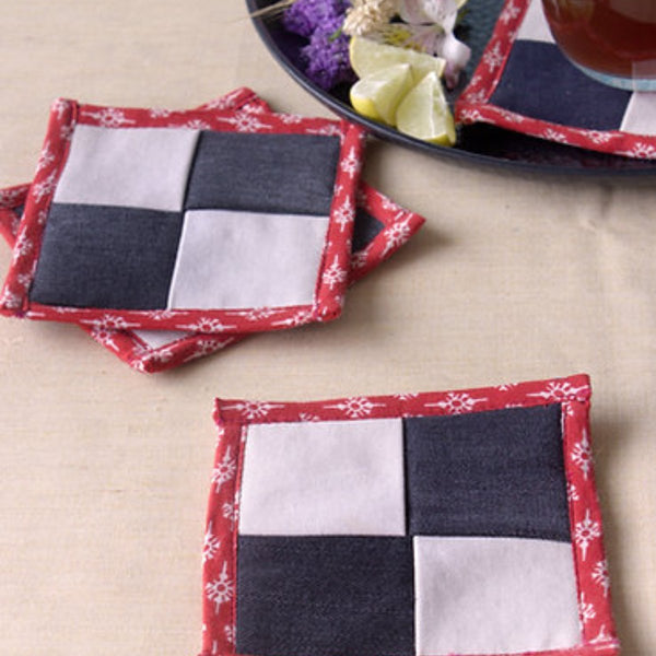 Buy Upcycled Denim Coaster Set (x4)- Black and White | Shop Verified Sustainable Table Linens on Brown Living™