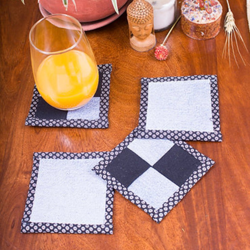 Buy Upcycled Denim Coaster Set (x4)- Dark and Light Blue | Shop Verified Sustainable Products on Brown Living