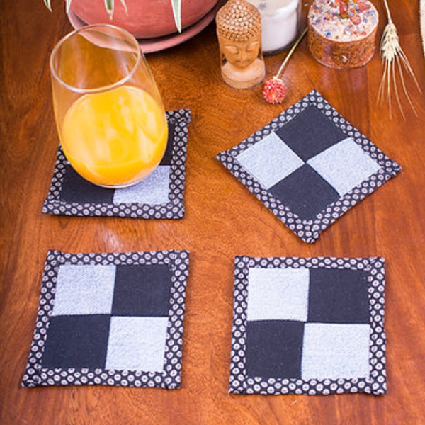 Buy Upcycled Denim Coaster Set (x4)- Dark and Light Blue | Shop Verified Sustainable Table Linens on Brown Living™