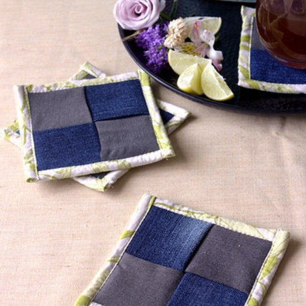 Buy Upcycled Denim Coaster Set (x4)- Denim Blue & Grey | Shop Verified Sustainable Table Linens on Brown Living™