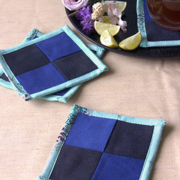 Buy Upcycled Denim Coaster Set (x4)- Royal and Navy | Shop Verified Sustainable Decor & Artefacts on Brown Living™
