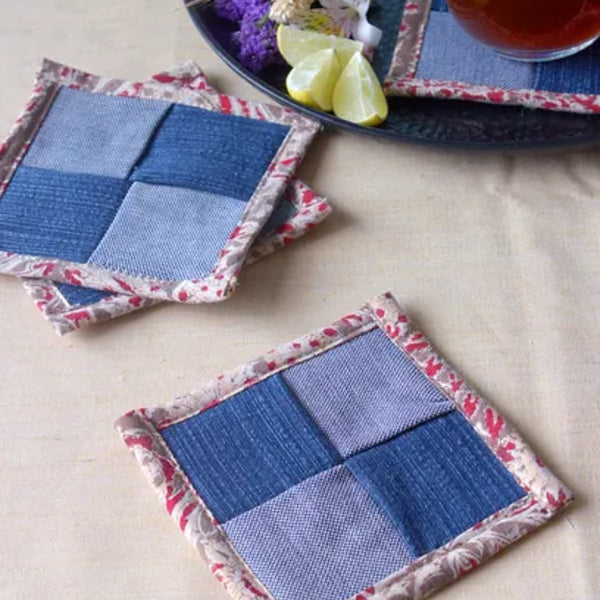 Buy Upcycled Denim Coaster Set (x4)- Shades of Blue | Shop Verified Sustainable Table Linens on Brown Living™