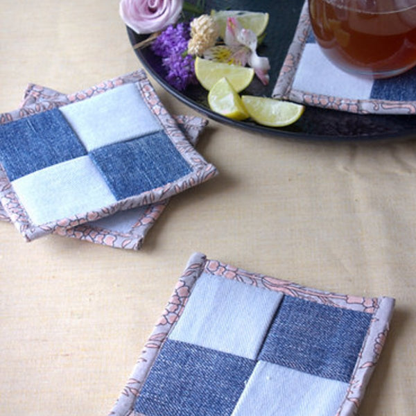 Buy Upcycled Denim Coaster Set (x4)- Sky and Denim Blue | Shop Verified Sustainable Table Linens on Brown Living™