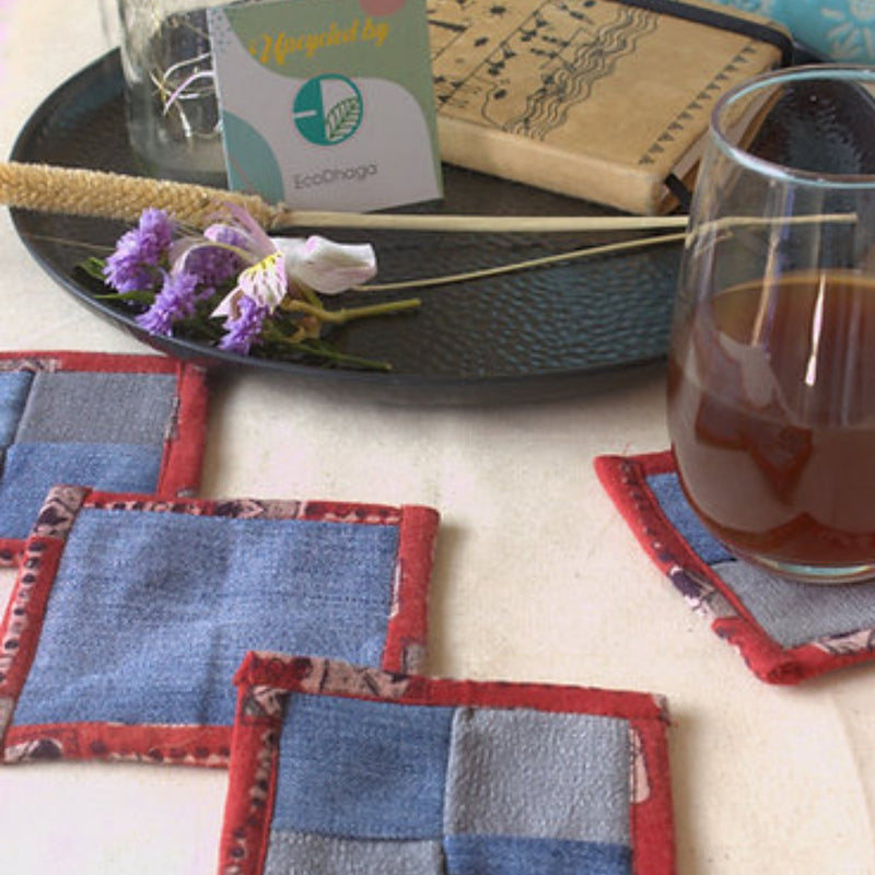 Buy Upcycled Denim Coaster Set (x4)- Textured Denim | Shop Verified Sustainable Products on Brown Living
