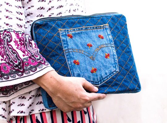 Upcycled Denim Ipad/Kindle Sleeve | Verified Sustainable by Brown Living™