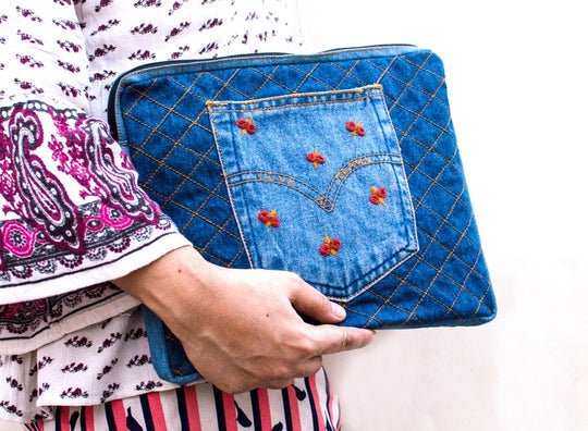 Buy Upcycled Denim Ipad/Kindle Sleeve | Shop Verified Sustainable Tech Accessories on Brown Living™