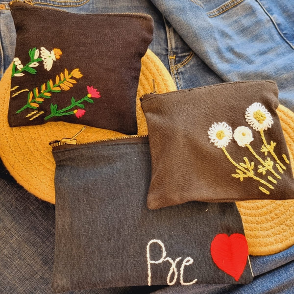 Buy Upcycled Denim Pocket and Tote Combo | Hand Embroidered Set of 3 | Shop Verified Sustainable Products on Brown Living
