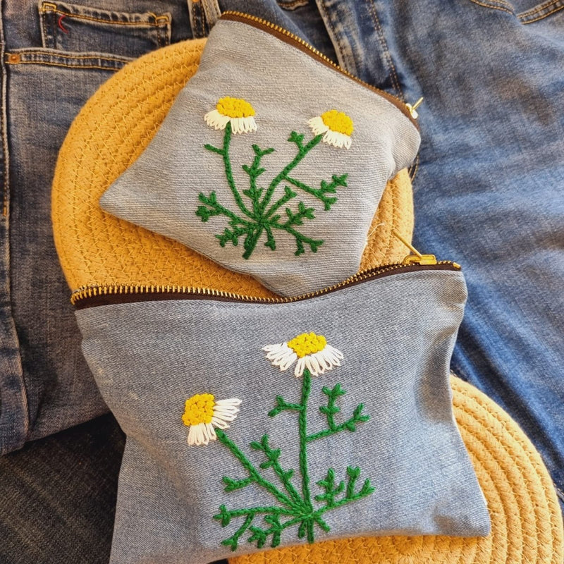 Buy Upcycled Denim Pocket and Tote Combo | Hand Embroidered | Shop Verified Sustainable Travel Organiser on Brown Living™