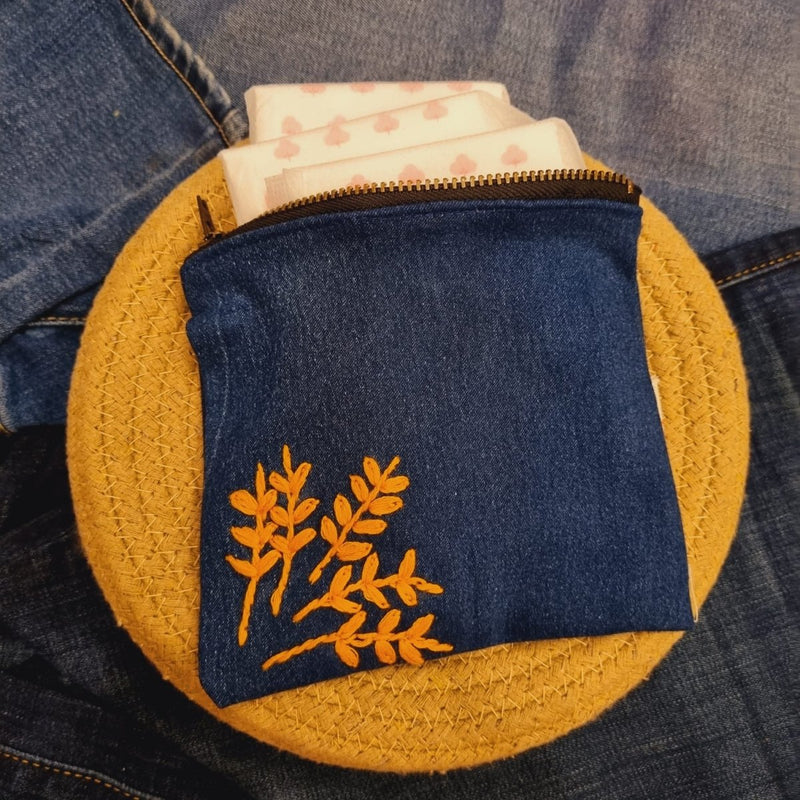 Buy Upcycled Denim Pocket | Hand Embroidered- Blue | Shop Verified Sustainable Products on Brown Living