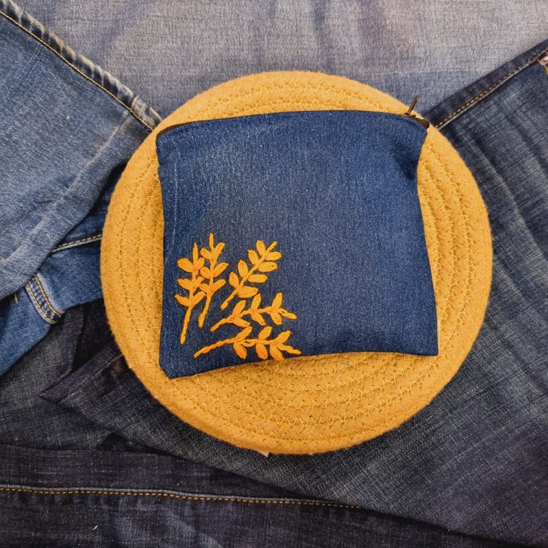 Buy Upcycled Denim Pocket | Hand Embroidered- Blue | Shop Verified Sustainable Products on Brown Living