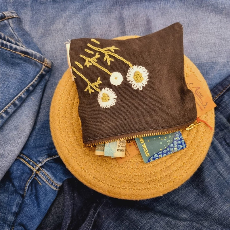 Buy Upcycled Denim Pocket | Hand Embroidered- Brown | Shop Verified Sustainable Products on Brown Living