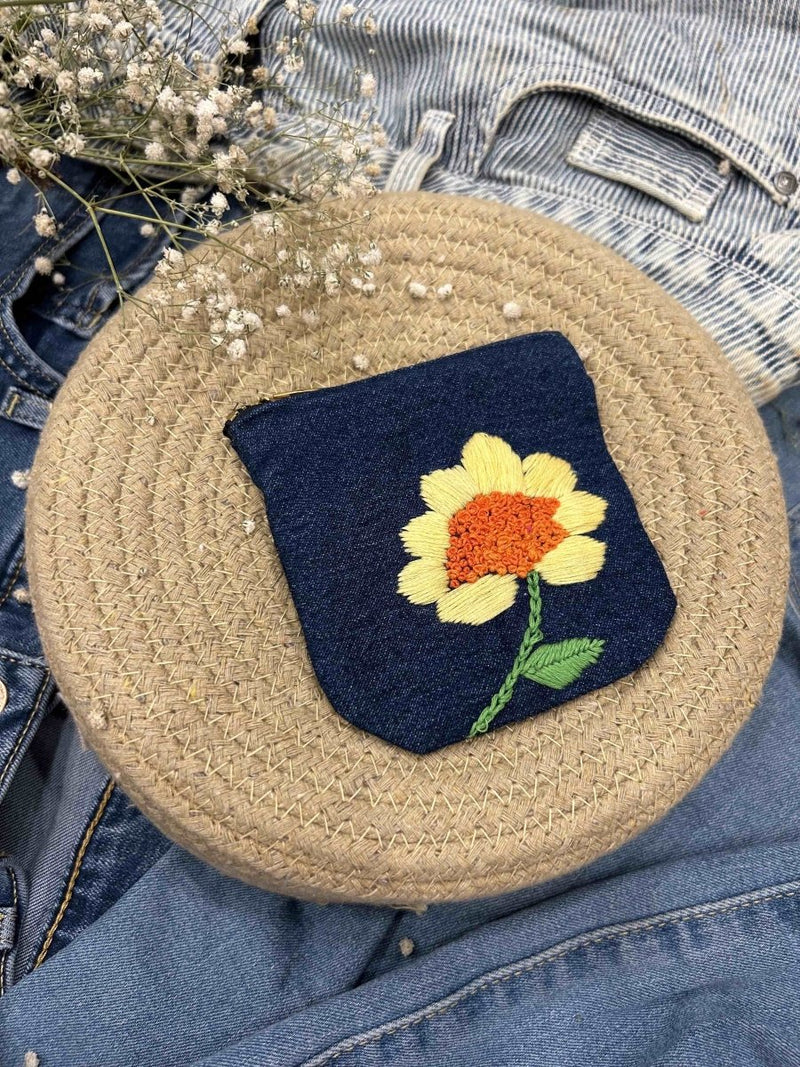 Buy Upcycled Denim Pocket | Hand Embroidered | Shop Verified Sustainable Travel Organiser on Brown Living™