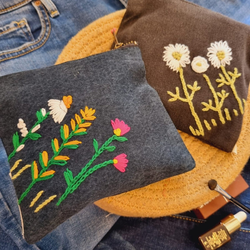 Buy Upcycled Denim Pockets Combo | Set of 2 | Hand Embroidered | Shop Verified Sustainable Travel Organiser on Brown Living™