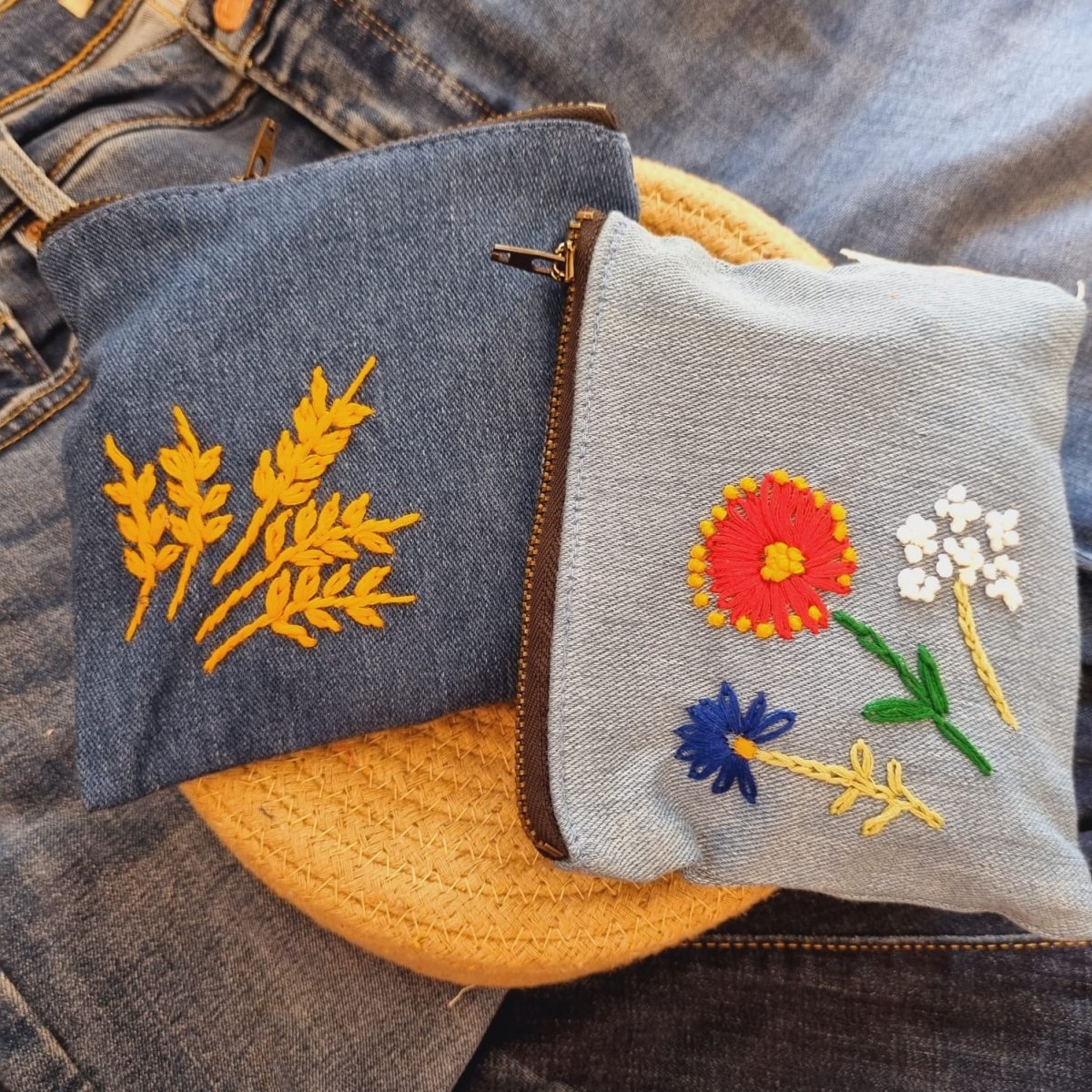 Upcycled Denim Pockets Combo | Set of 2 | Hand Embroidered | Verified Sustainable by Brown Living™