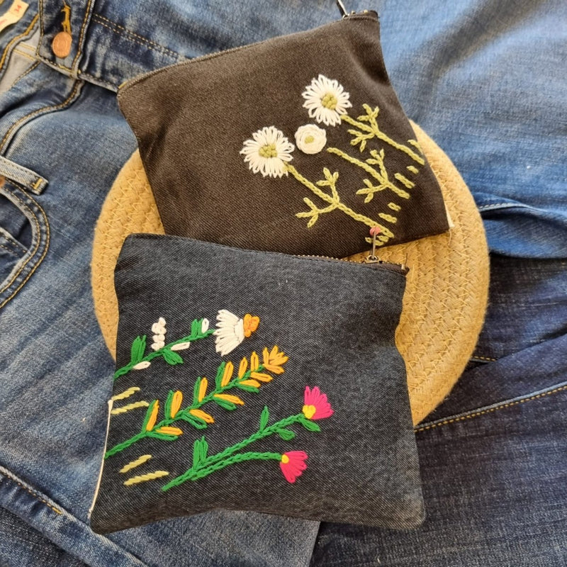 Buy Upcycled Denim Pockets Combo | Set of 2 | Hand Embroidered | Shop Verified Sustainable Travel Organiser on Brown Living™